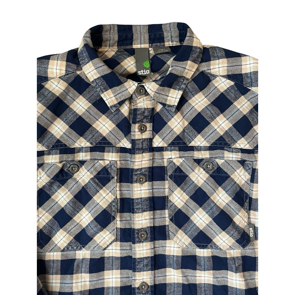 STIO hayden flannel shirt super soft brushed cotton blue plaid,‎ size small